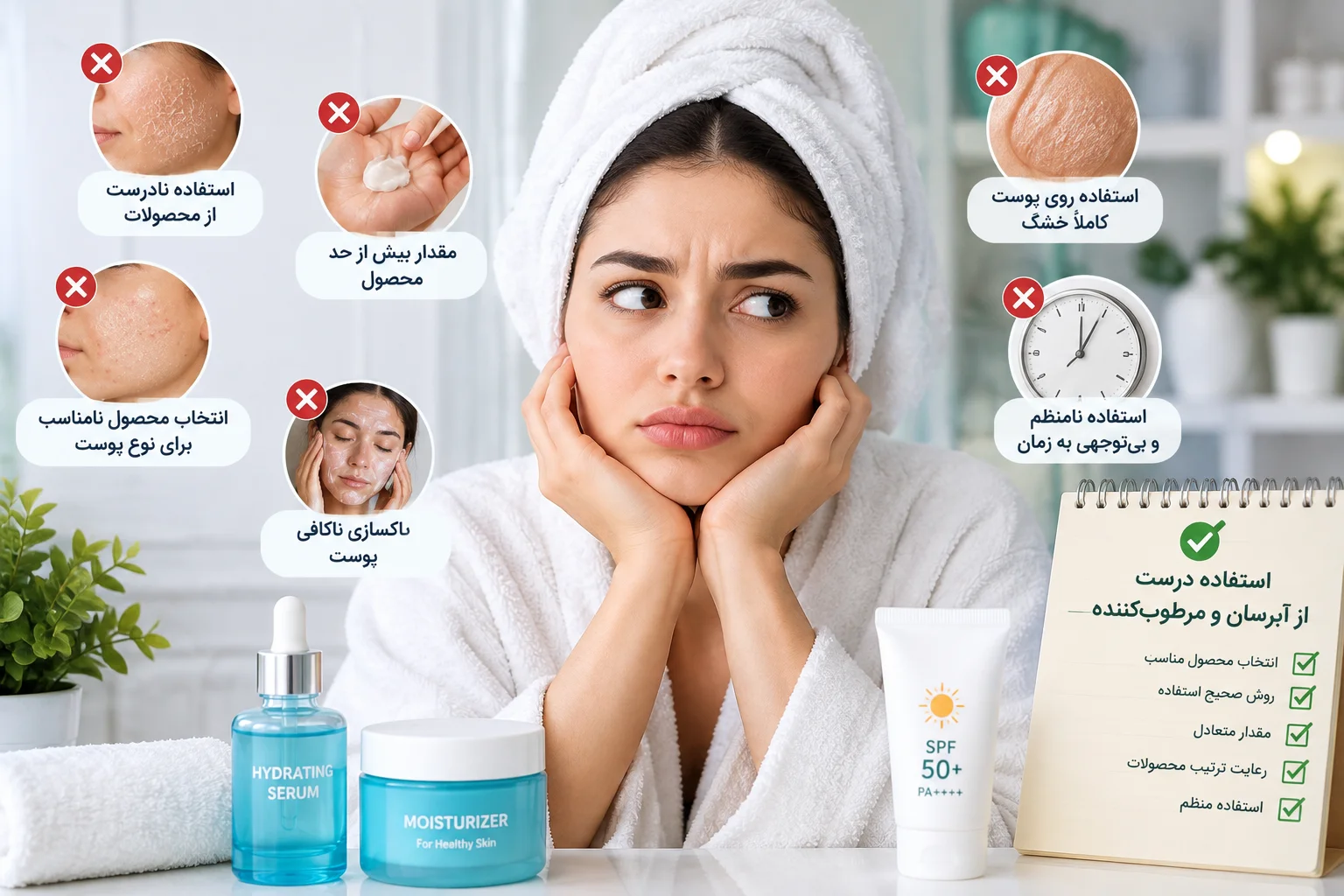اشتباهات رایج هنگام استفاده از آبرسان و مرطوب‌کننده